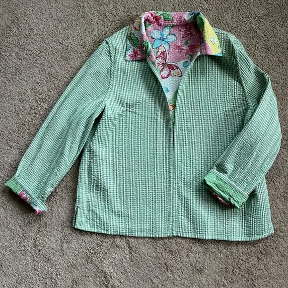 Vintage Womens Floral Gingham Quilted Reversible Jacket Oversized PLUS size 18W - Picture 7 of 9